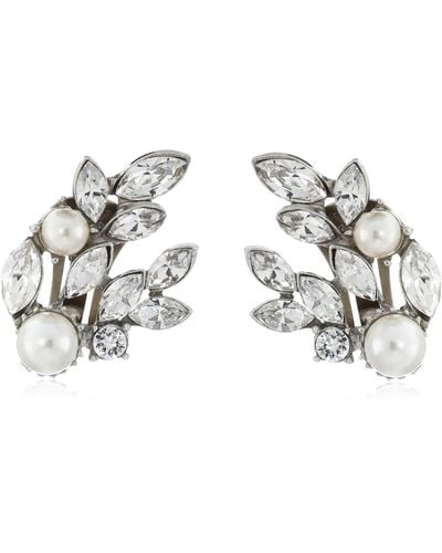 Ben-Amun Swarovski Crystal Glass Pearl Cluster Clip On Earrings For Bridal Wedding Anniversary - Black