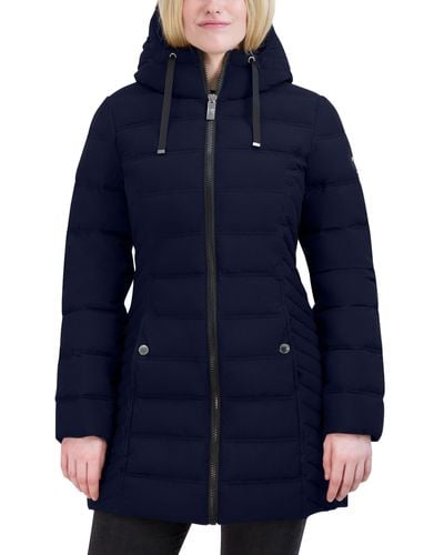 Nautica S 3/4 Stretch Puffer With Fur Hood And Half Back Jacket - Blue