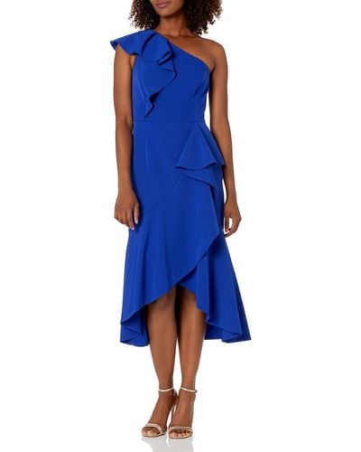 Vince Camuto One Shoulder Ruffle High Low Cocktail Dress - Blue