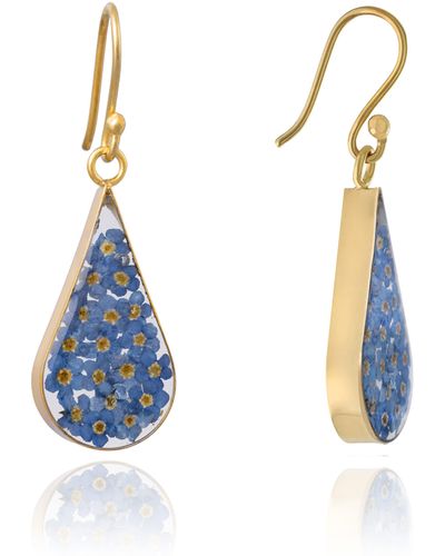 Amazon Essentials 14k Gold Over Sterling Silver Blue Pressed Flower Teardrop Earrings