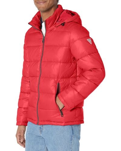 Guess Mid-weight Puffer Jacket With Removable Hood - Red