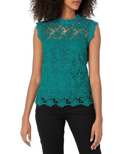 Nanette Lepore Sleeveless Mockneck Embroidered Lace Top With Exposed Zipper - Green