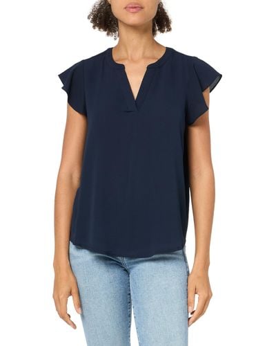 Adrianna Papell Solid Short Ruffle Sleeve Popover Blouse - Blue