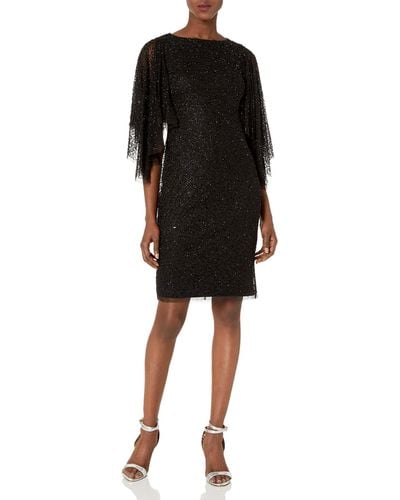 Adrianna Papell Beaded Cocktail Dress With Flutter Sleeves - Black