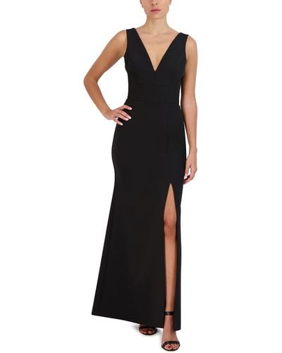 BCBGMAXAZRIA Maxi Evening Fit And Flare Deep V Neck Back Cut Out Dresses - Black