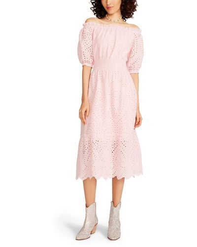 Betsey Johnson Eyelet Off The Shoulder Midi Dress - Pink