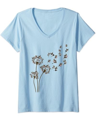 Caterpillar S Corgi-shirt Dandelion Flower Tricolor Corgi Gift For Lover V-neck T-shirt - Blue
