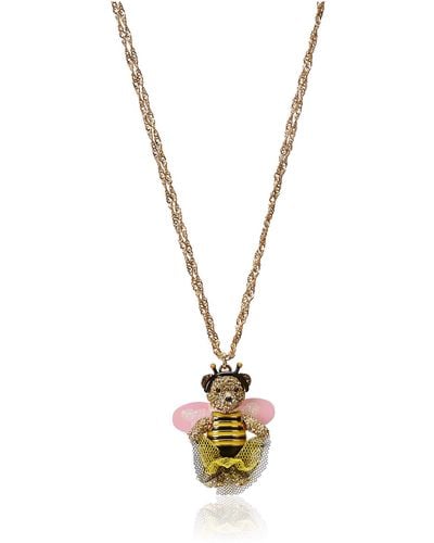 Betsey Johnson Bumble Bee Pave Bear Pendant Long Necklace - Yellow