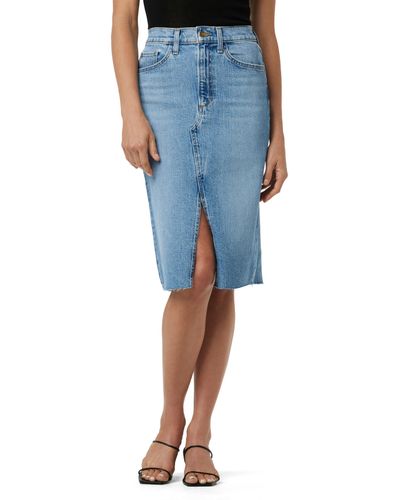 Joe's Jeans The Joplin High Rise Knee Length Denim Skirt With Front Slit - Blue