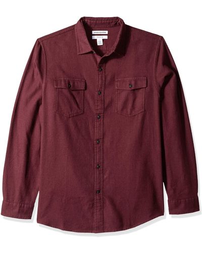 Amazon Essentials Camicia in Flanella vestibilità Regolare a iche Lunghe con Due Tasche Uomo - Rosso