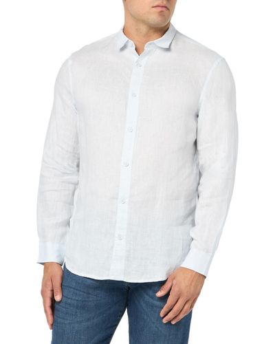 Emporio Armani A | X Armani Exchange Long Sleeve Linen Button Down Shirt. Regular Fit - White