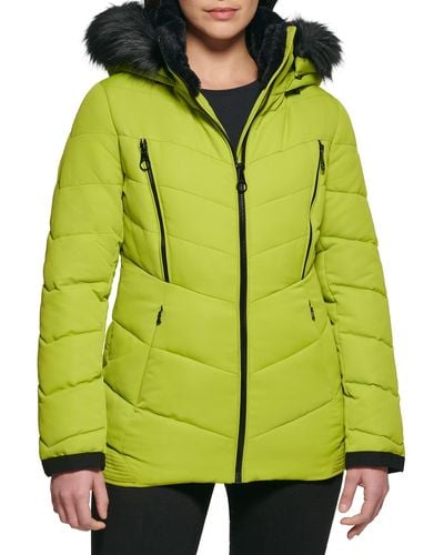 Guess Cold Weather Hooded Puffer Coat - Green