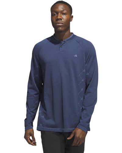 adidas Ultimate365 Tour Primeknit Long Sleeve Polo Shirt - Blue