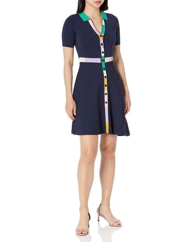 Shoshanna Becka Knit Polo Mini Dress - Blue
