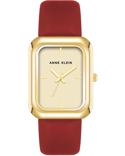 Anne Klein Vegan Leather Strap Watch - Red