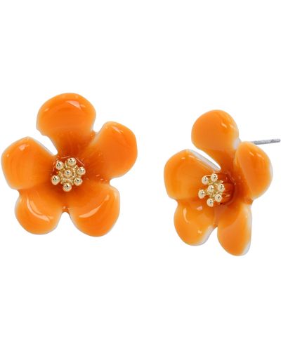Betsey Johnson S Tropical Flower Stud Earrings - Orange