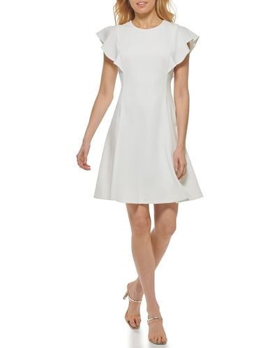 DKNY Sleeveless Scuba Crepe Jewel Neck Dress - White
