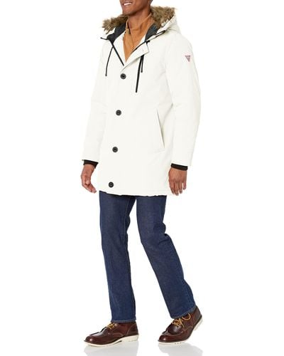 Guess Heavyweight Hooded Parka Jacket With Removable Faux Fur Trim - White