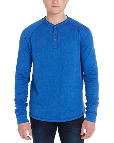 Buffalo David Bitton Mens Long Sleeve Henley T Shirt - Blue