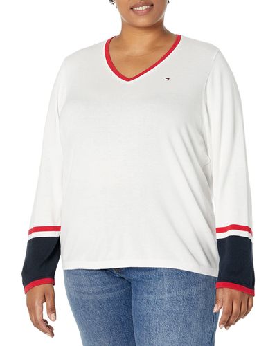 Tommy Hilfiger Plus Essential V-neck Soft Ivy Sweater - White
