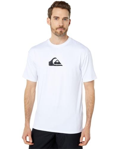 Quiksilver Mens Solid Streak Short Sleeve Surf Tee Rashguard Rash Guard Shirt - White