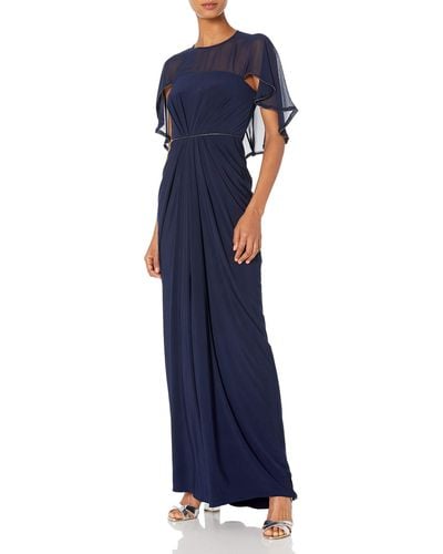 Adrianna Papell Chiffon Jersey Draped Dress - Blue