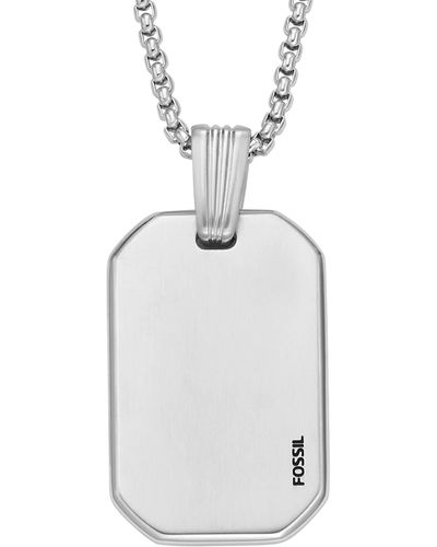 Fossil Stainless Steel Silver Engravable Tag Necklace - Metallic