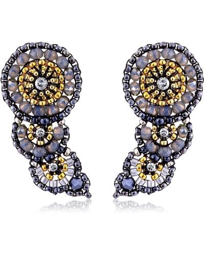 Miguel Ases Hematite And Swarovski Curved Crawler Stud Earrings - Gray