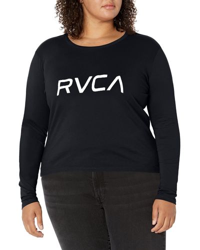 RVCA Womens Red Stitch Long Sleeve Graphic Tee T Shirt - Black