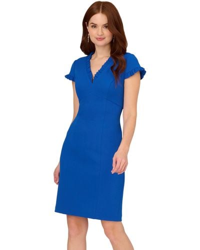 Adrianna Papell Micro Ruffled Sheath Dress - Blue