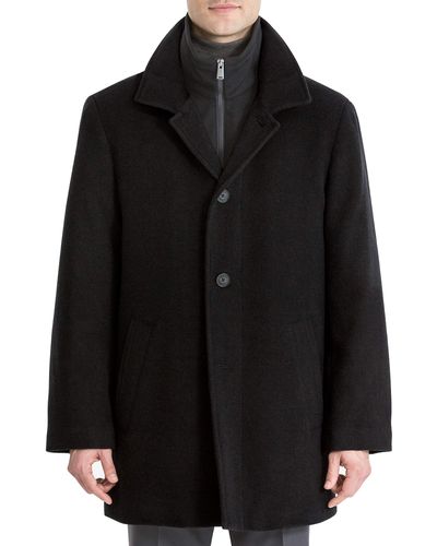 Calvin Klein Modern Style Overcoat With Cold Weather Features - Black