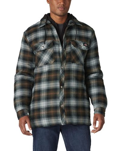 Dickies Tall Size Relaxed Fleece Hooded Flannel Shirt Jacket - Multicolor