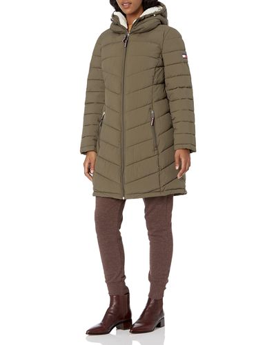 Tommy Hilfiger 3/4 Puffer Jacket With Sherpa Trim - Natural