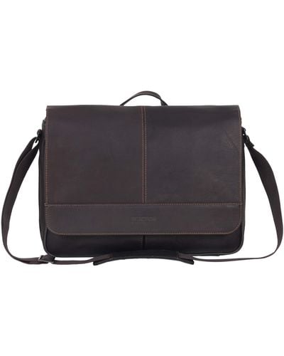 Kenneth Cole Risky Business Messenger Full-grain Colombian Leather Crossbody Laptop Case & Tablet Day Bag - Black