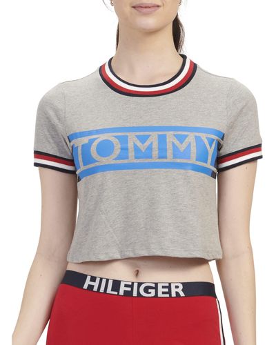 Tommy Hilfiger Short Sleeve Crop T-shirt Pajama Top Pj - Gray
