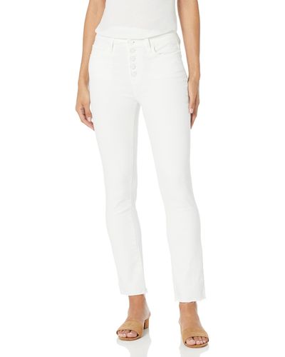 PAIGE Cindy With Exposed Buttonfly High Rise In Straight Lef In Crisp White