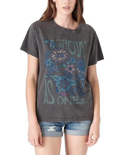 Lucky Brand Short Sleeve Grow As One Floral Boyfriend Graphic Tee - Multicolor