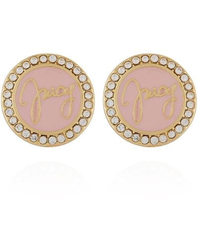 Juicy Couture Two Tone Gold And Pink Circle Button Stud Earrings - Natural