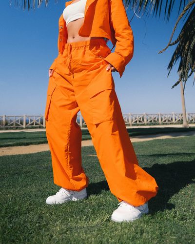 Cargo Pants MOLECULE® 45019 Canvas Zipper Cap Pockets Loose Fit Orange