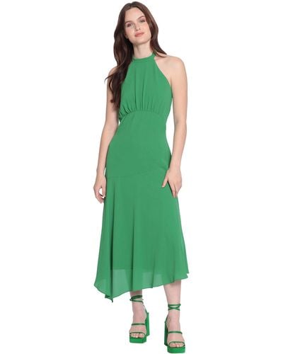 Donna Morgan Halter Neck Dress With Empire Waist And Asymmetric Hem - Green