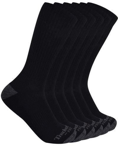 Timberland Mens Performance Crew Length 1/2 Cushion 6-pack Casual Socks - Black