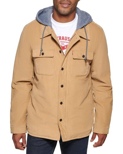 Levi's Cotton Shirt Jacket With Soft Faux Fur Lining And Jersey Hood - Natural