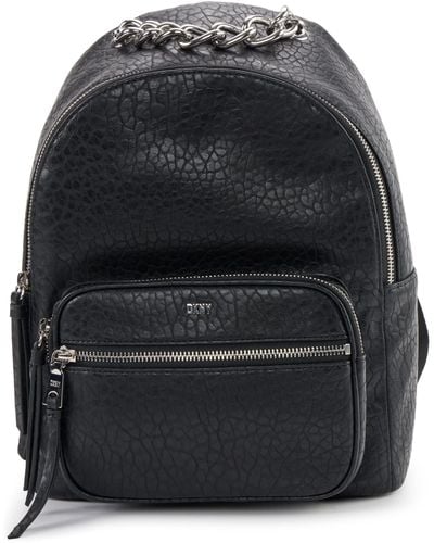 DKNY Abby Textured Backpack With Zip Pocket Closures - Black