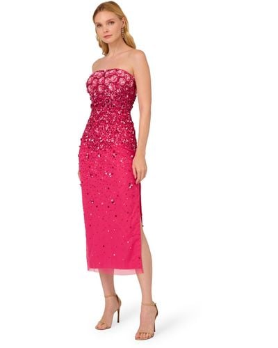 Adrianna Papell Beaded Strapless Gown - Pink
