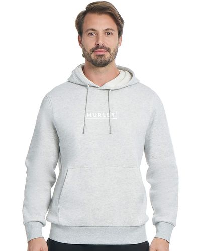 Hurley Mens Boxed Logo Fleece Pullover Hoodie Hooded Sweatshirt - White