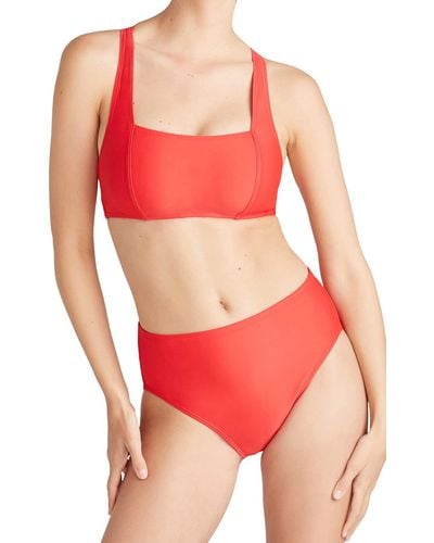 Yummie Standard Gaia Square Neck Swimsuit Bikini Top - Red