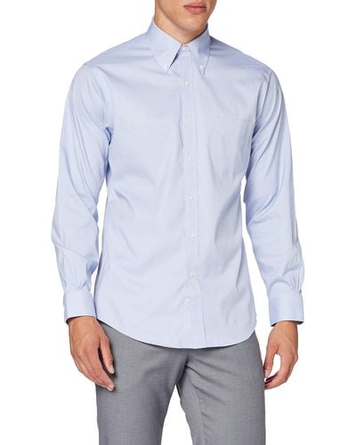 Brooks Brothers Non-iron Long Sleeve Button Down Stretch Pinpoint Dress Shirt - Blue