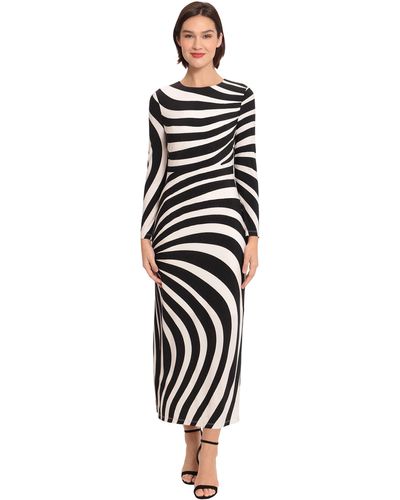 Donna Morgan Striped Long Sleeve Easy Body Maxi Dress - Black