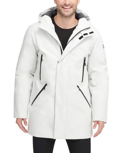 DKNY Water Resistant Hooded Logo Parka Jacket - White