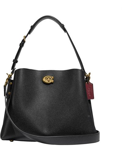 COACH Polished Pebble Leather Willow Shoulder Bag B4/black One Size
